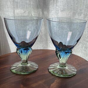 2 Vintage Bormioli Rocco Bahia Water Goblets - Blue & Green Italian Glass